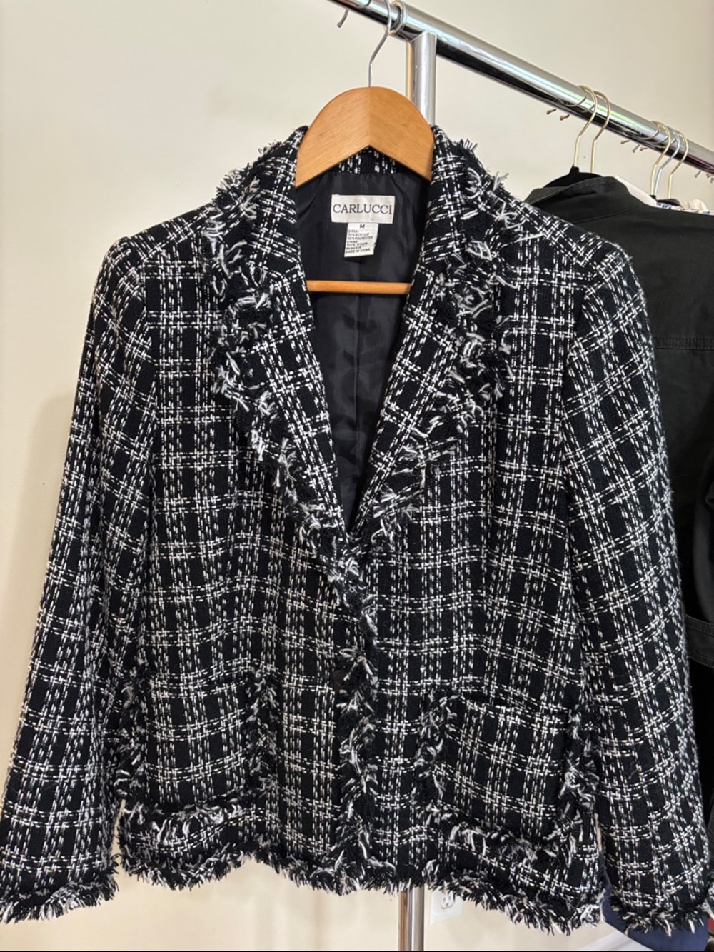 Black & White Tweed Fringe-Trim Blazer by CARLUCCI Women's size Medium